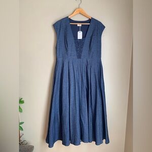 NWT's Linen Vibes Dress Vintage Chambray Denim Blue Retro Garden Spring size XL